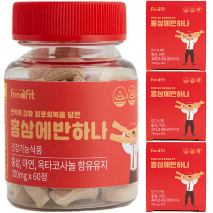 6년근 홍삼에반하나 면역력 아연 영양제 옥타코사놀 비타민 B1 B2 B6 아르기닌 마카 트리뷸러스 아연영양제 면역력영양제 남자 남성 활력 피로회복, 90정 x 1병