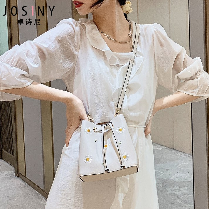 가을 품 데 일리 크로스 백 숄 더 백 달콤 버 킷 백 데이지 화이트 프 리 사이