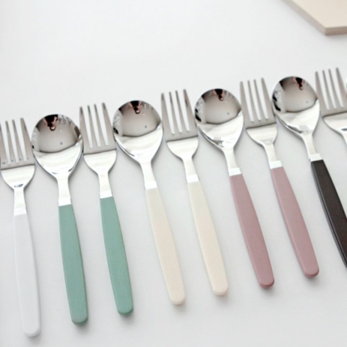 10 COLORS 카모메 키즈 스푼포크 세트, 실버블루