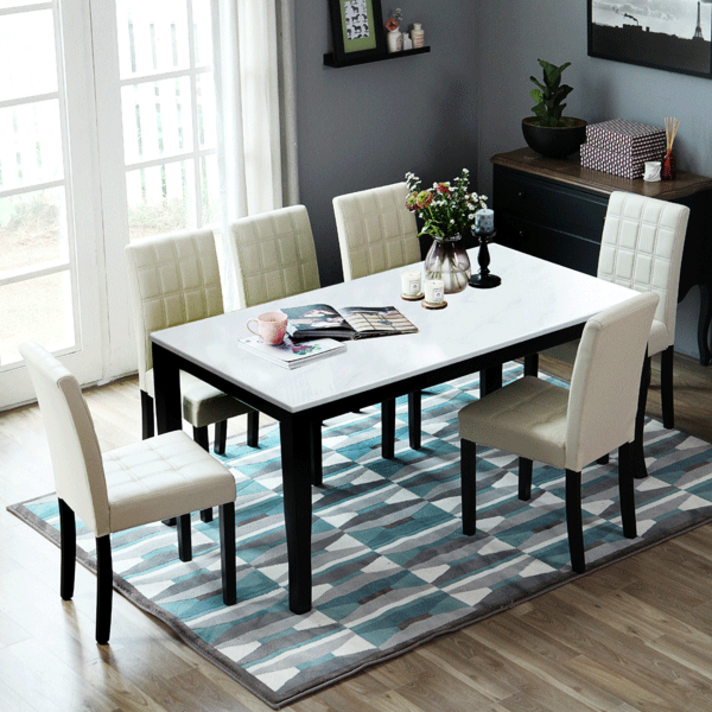 베스트리빙 앨빈 에코 마블 6인 대리석 식탁세트(의자6개) C56 식탁세트, 화이트마블/베이지의자