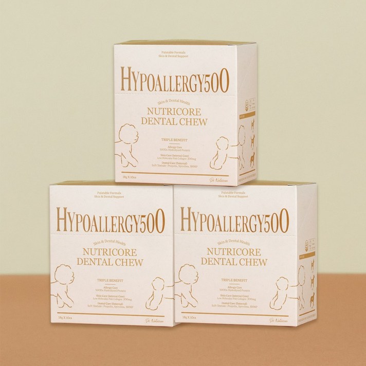 안전성분인증닥터뉴트리코어 하이포알러지500da 피부 알러지 눈물 덴탈껌 180g, 18g, 30개, 알러지케어