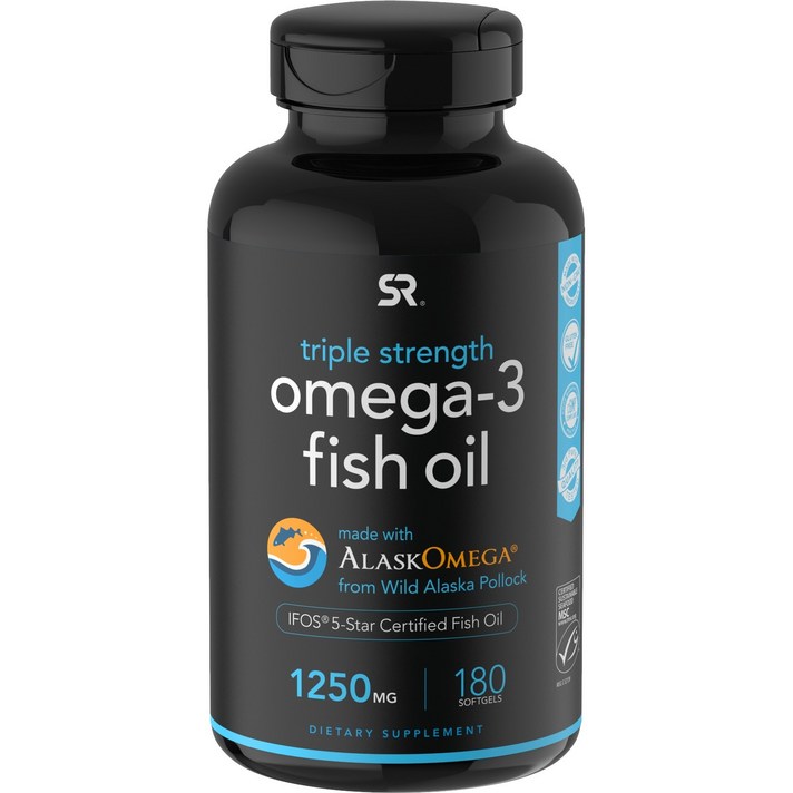 스포츠리서치 트리플 스트렝스 오메가-3 피쉬 오일 1250mg 소프트젤, 180개입, 1개
