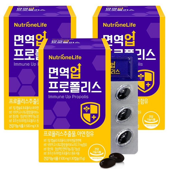 뉴트리원 면역력 강화 면역업 프로폴리스 항산화작용 플라보노이드 건강식품 호주산 + 활력환, 3box