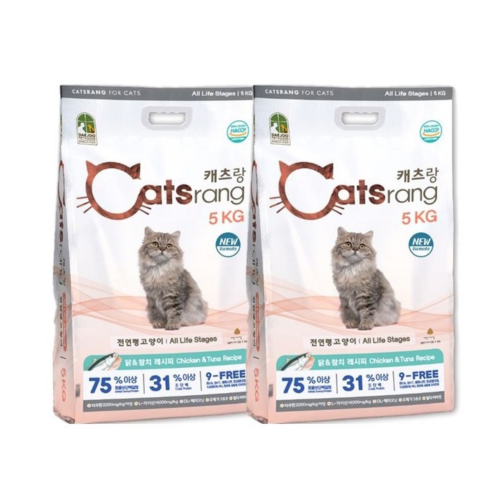 캐츠랑 전연령 올라이프 고양이 건식사료 2p, 5kg, 닭 앤 참치