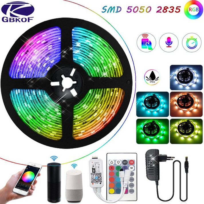 RGB LED 스트립 조명 5050 2835 5M 10M 15M SMD Wifi 유연한 DC12V 룸 장식 Alexa Google 크리스마스 조명과 호환 가능|LED 스트립|, 1개, RGB IR Full Set, NON Waterproof