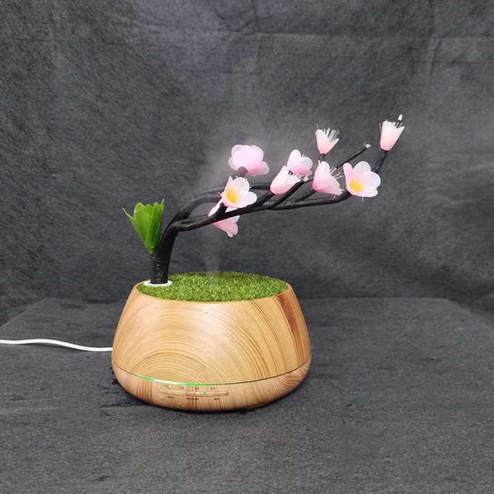 보기좋은 에어 그테이블 티라이트초 가습기 소형 대무량 가정용 침실 소음방지 등 포함 선물 소녀, 분홍 복숭아 꽃나무 무늬 내막  순식