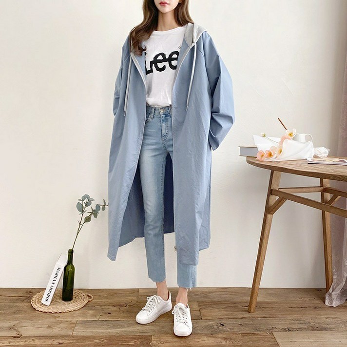 데일러뷰 후드배색 롱 박스 오버핏 집업 점퍼 여성 여자 봄 여름 가을 바람막이