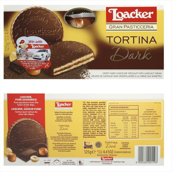 토르티나 로아커 Loacker (다크 헤이즐넛), 4개, 125g
