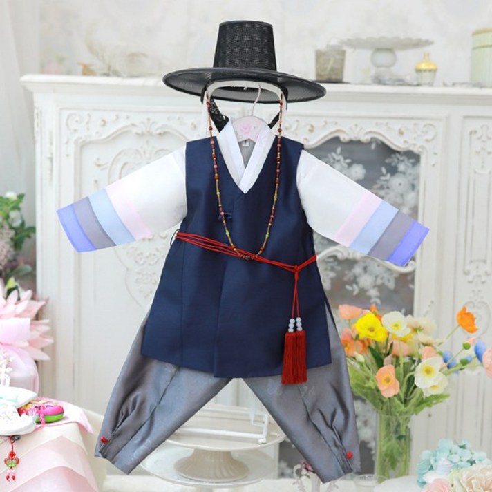도담도담 청량 곤색 남아 유아 돌한복 백일한복-10호)