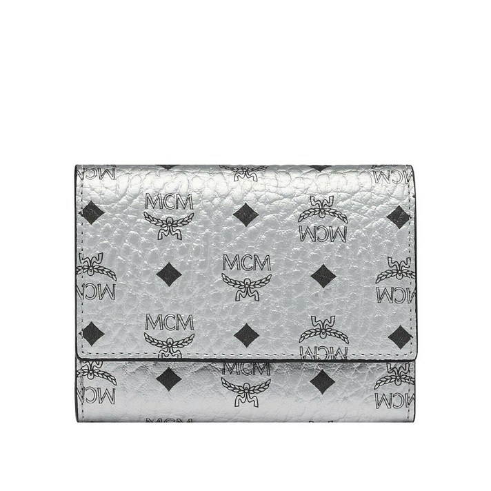 160355 MCM 엠씨엠 Berlin 실버 코트ed Canvas Visetos 스몰 Tri-Fold 지갑 MYS9SVI83SB001