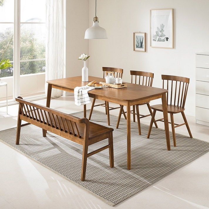 라로퍼니처 헤이즐 원목 6인용 식탁세트 벤치형B(식탁+의자3+벤치1개), 단품