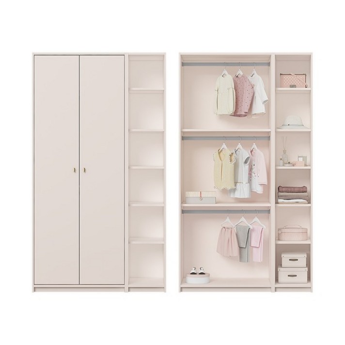 한샘 보나 주니어 옷장 세트 B형 114cm 일반형 3단행거, 컬러:그레이(B)