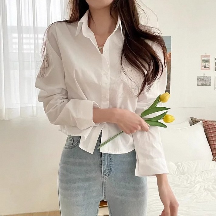 쪼예 데일리 베이직 언발 세미크롭 긴팔 셔츠 쪼예 데일리 베이직 언발 세미크롭 긴팔 셔츠