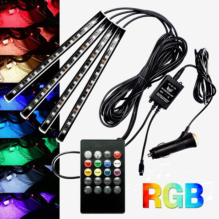 삼항LED 인증제품 12V용 RGB 음악소리반응 댄싱 LED바 자동차량 풋등 키트 세트