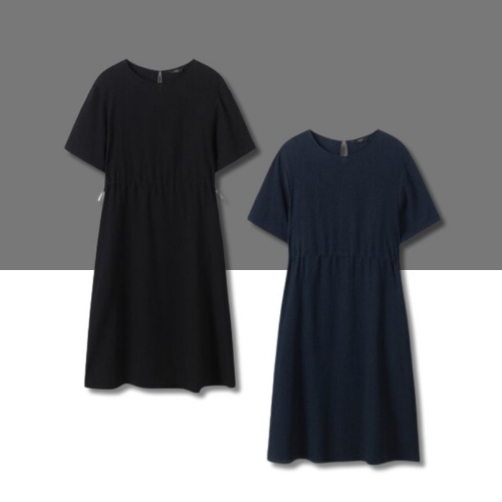 매장정품 탑텐 여성 반팔 원피스 크링클 라운드넥 활동성 시원함 편안함 캐주얼 패션템 여름 휴가