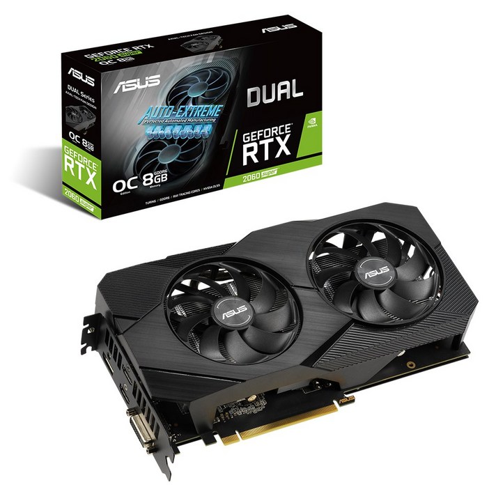 ASUS DUAL 지포스 RTX 2060 SUPER O8G EVO V2 D6 8GB NVIDIA 그래픽카드, 단일상품