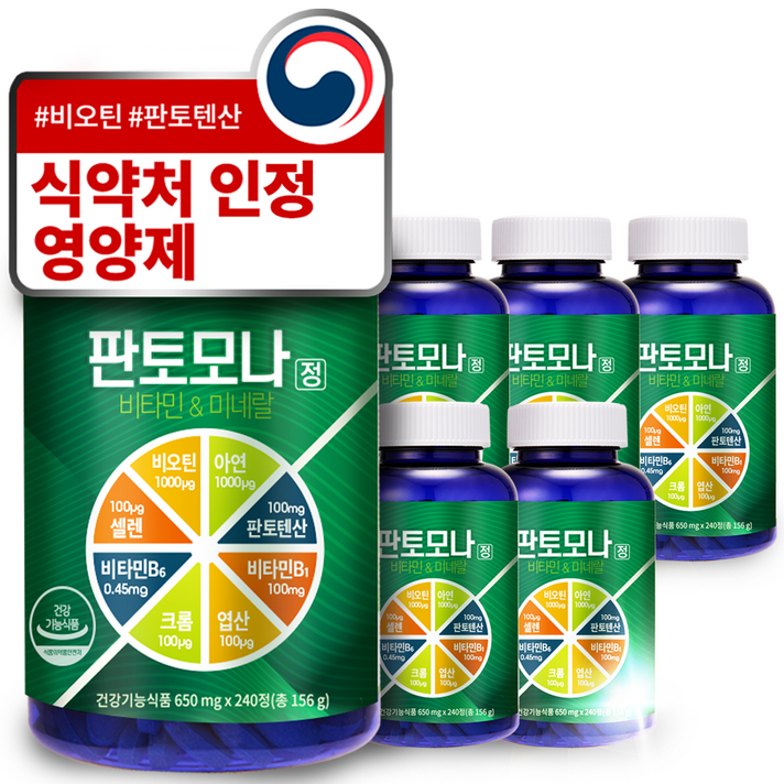 판토모나 최적 배합 비오틴 맥주효모 엽산 아연 판토텐산 셀레늄 영양제, 240정, 6개