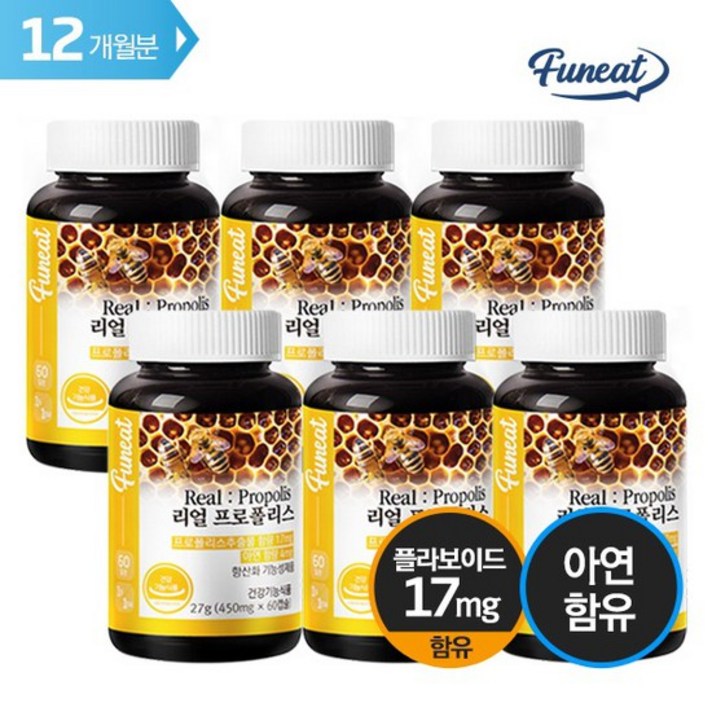 퍼니트 면역력 강화 리얼 프로폴리스 60캡슐x6병 12개월분, 상세설명 참조, 없음