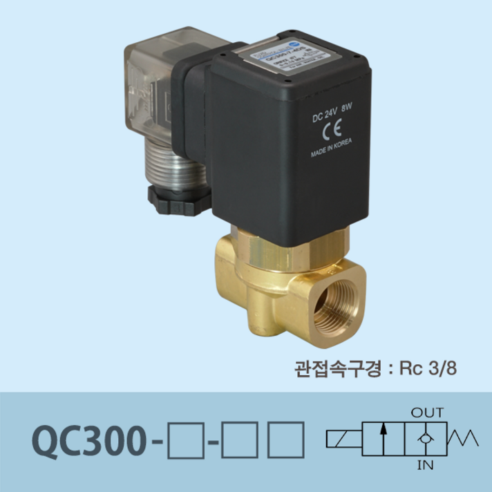 신영제어기 유체제어밸브 QC300-4 Rc3/8 (오리피스 4mm 다목적용 2포트 직동 포핏형), -1L AC110V, 브라켓 없음