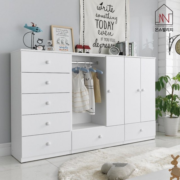 몬스빌리지 COMO 꼬모 베이비장 (도어형) 옷장, 5단 베이비 수납장 화이트