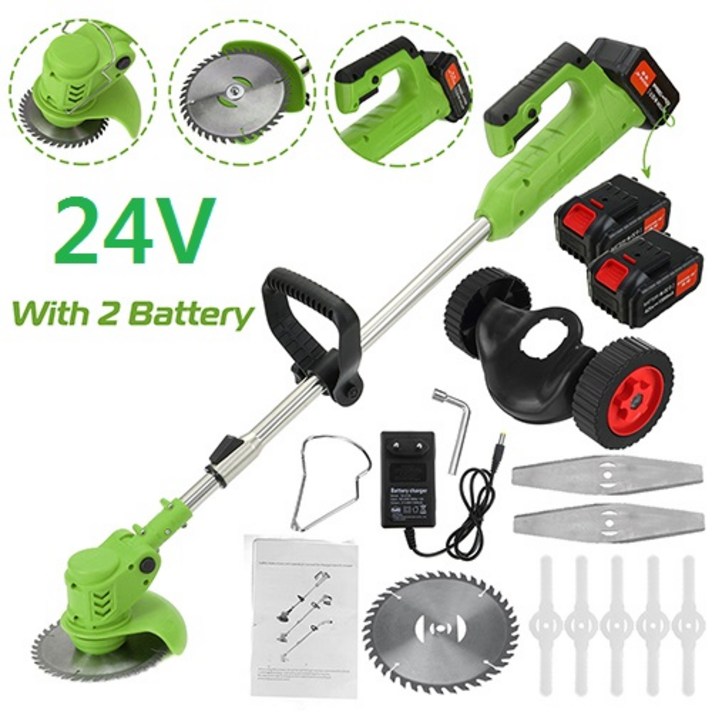 INSMA 24V 1880W 무선충전예초기 전기예초기 잡초제거기 배터리1 배터리2 풀세트 잔디깎기, 녹색 2개