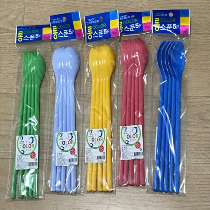 칼라 롱스푼 5p (플라스틱 긴 숟가락), 5개