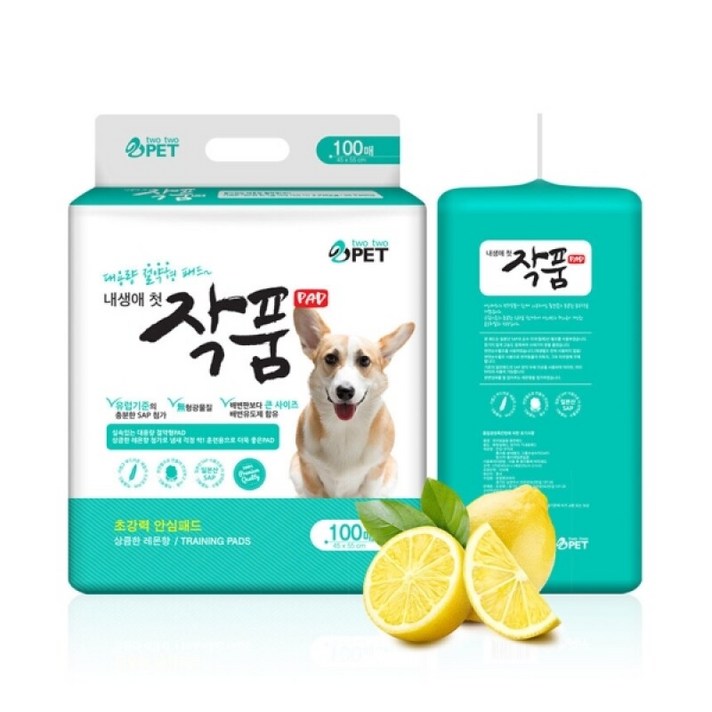 작품 강아지 배변패드 절약형 레몬향 100매, 4개, 100개입