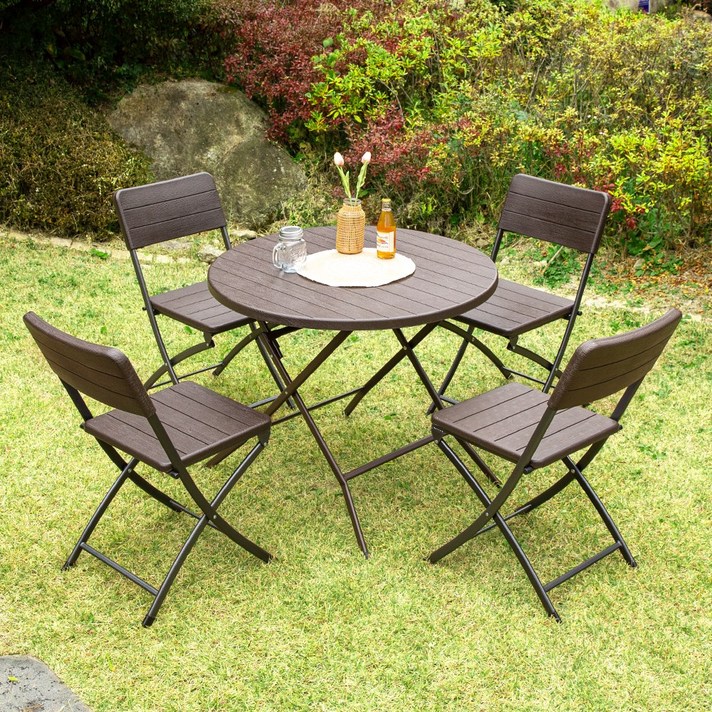 아르망 900 원형 브로몰딩 테이블 아르세 4인 세트, 브라운