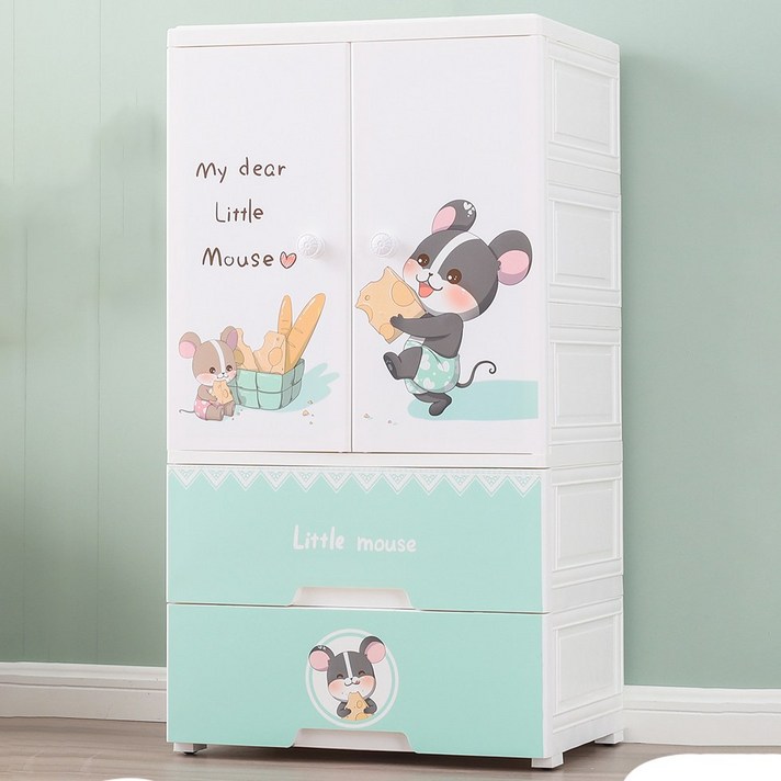 MOLY 키즈 두꺼운 캐릭터 플라스틱 옷장 J2072, 쥐2층 옵션B