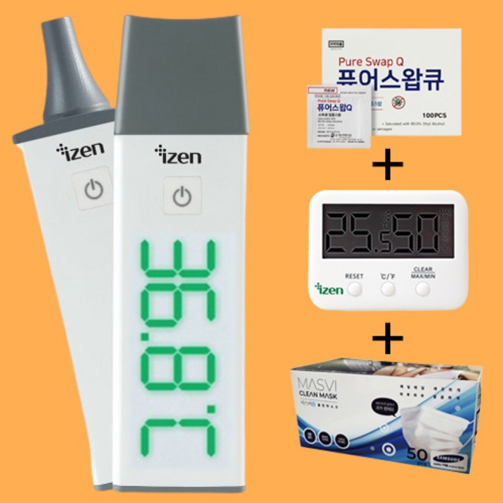 알콜솜+온습도계+마스크50매 사은품 아이젠 체온계 ets-200 비대면 비접촉 아기체온계 업소용 회사용 가정용 비대면 열체크기 온도체크 고막체온계 귀체온계 발열체크기