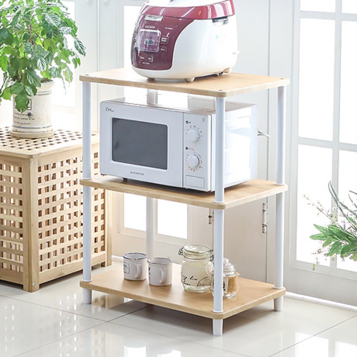 [특가한정이벤트] 국산튼튼한 조립식 렌지대수납장 다이 전자렌지수납장 2단3단4단5단, 진열장 3단-오크화이트