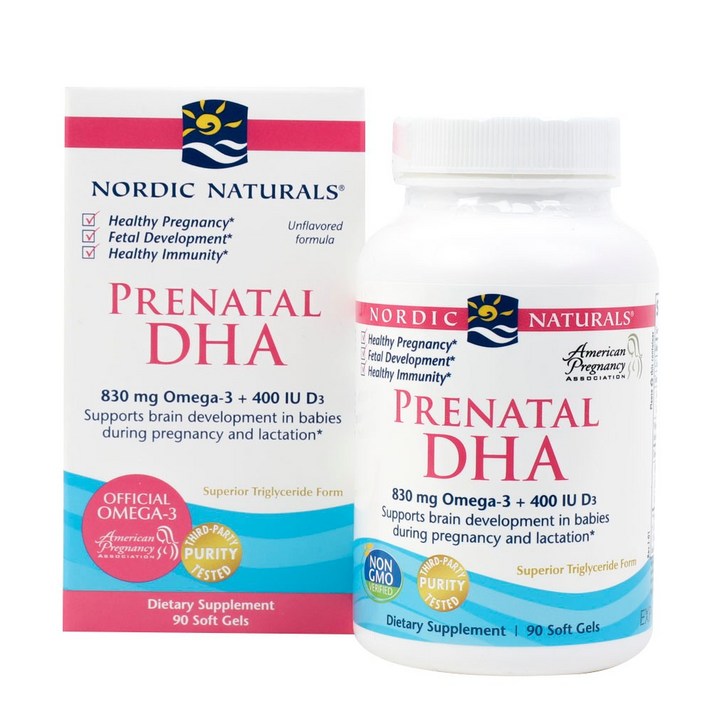 Nordic Naturals 프리네이탈 DHA 830mg 오메가-3 + 400IU D3 500mg 소프트젤, 90개입, 1개