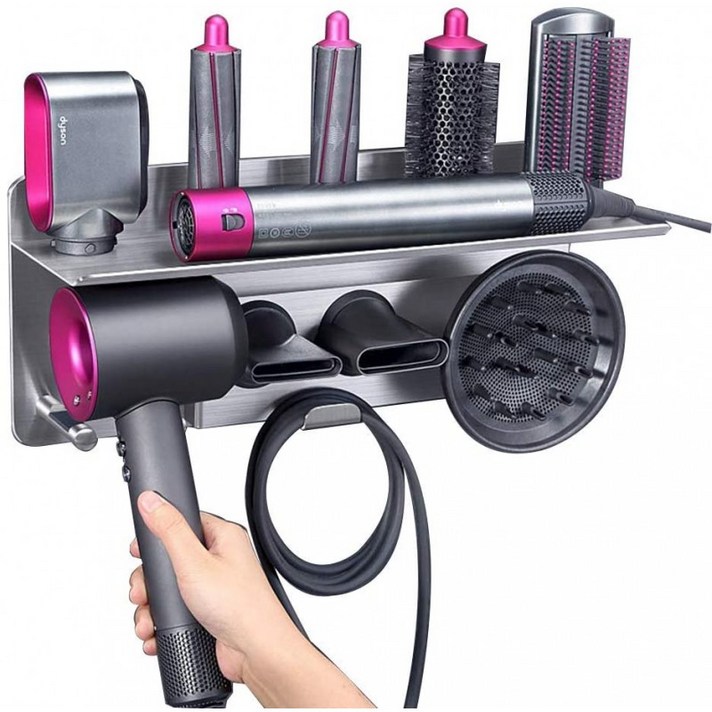 헤어 드라이어 홀더 Dyson 초음파 헤어 드라이어 Dyson 에어 랩 스타일러 주최자 스토리지 선반 2in1 벽, 단일상품, 단일상품