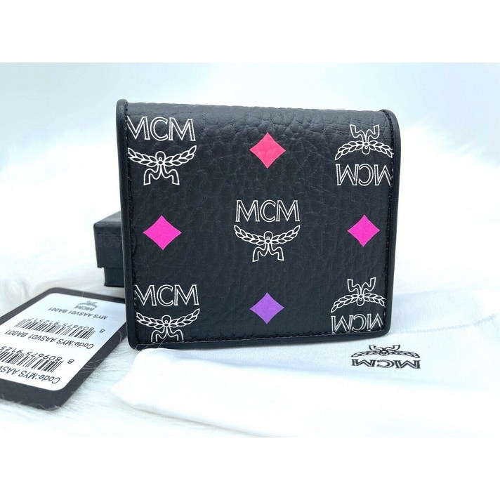 348818 MCM 엠씨엠 Skyoptic Visetos 로고 코트 캔버스 Bi Fold 지갑 블랙