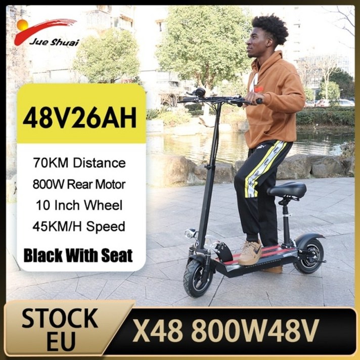 Jueshuai 전기 스쿠터 성인 48V800W 모터 접이식 2 륜 전기 킥 스쿠터 좌석 100KM 최대 거리 E 스쿠터, 48V26AH 블랙 시트, 협력사