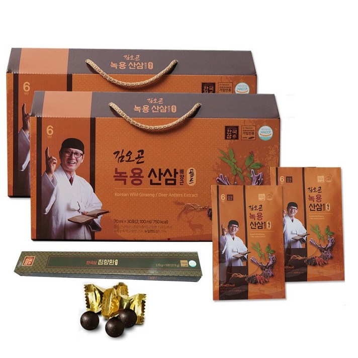 김오곤 녹용산삼 배양근골드 60포 90포(침향단10환 구성) 6년근 홍삼추출액 홍삼엑기스 녹용엑기스 녹용홍삼보 차가버섯엑기스, 녹용산삼골드 2개월분(60포)+침향환 골드 10환