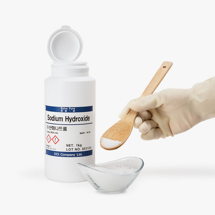 에코켐 가성소다 수산화나트륨 NaOH 순도99% 1kg 프리미엄 시약급 비누 프레젤 기름때제거 등, 1개