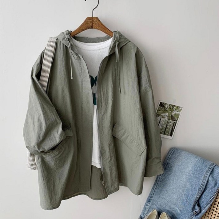 러브잇 데일리룩 루즈핏 사파리 베이직 심플한 봄 여성 후드 야상 점퍼