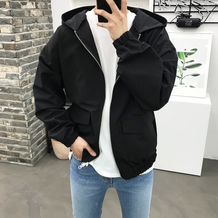 용된다 남자 봄 오버핏 투포켓 윈드 자켓