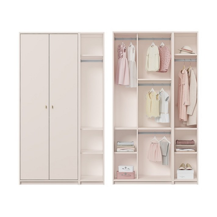 한샘 보나 주니어 옷장 세트 A형 114cm 긴옷형 3단행거, 컬러:그레이(B)