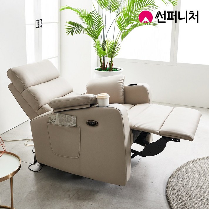 썬퍼니처 가구 9180 초생피 전동 1인용 리클라이너 소파+허리쿠션 가죽 USB 독립스프링 컵홀더 제로월, 9180 버튼식 초생피 라이트그레이