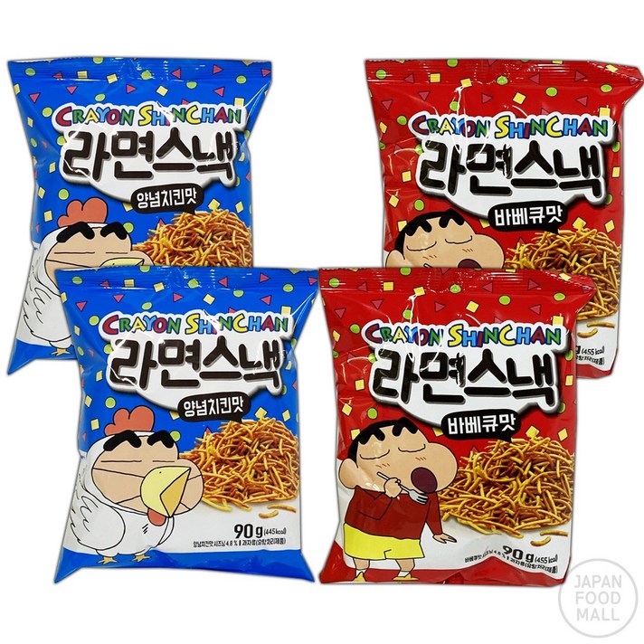 크레용 신짱 [DADA] 라면스낵 90g 세트, 1세트, 바베큐 2개+양념치킨 2개