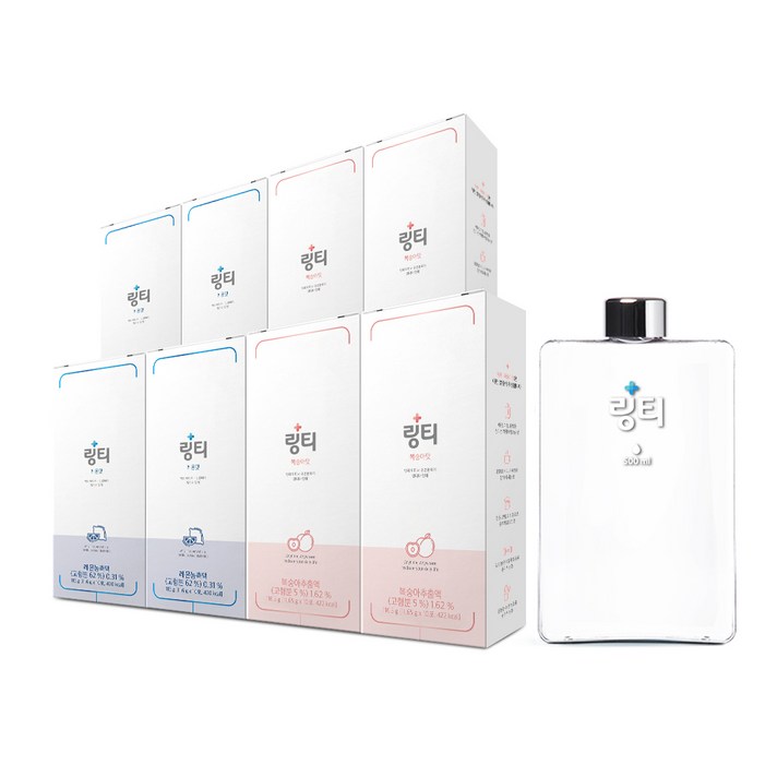 링티 8박스(레몬맛 4박스 복숭아맛 4박스) + 사각보틀, 80포, 500ml