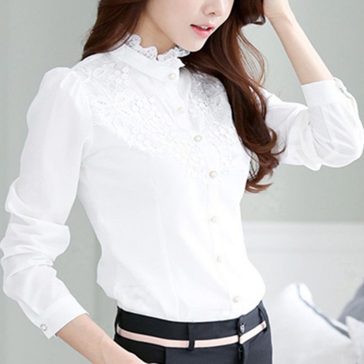 샤비아 레이스 여자 긴소매 루즈핏 블라우스 CG