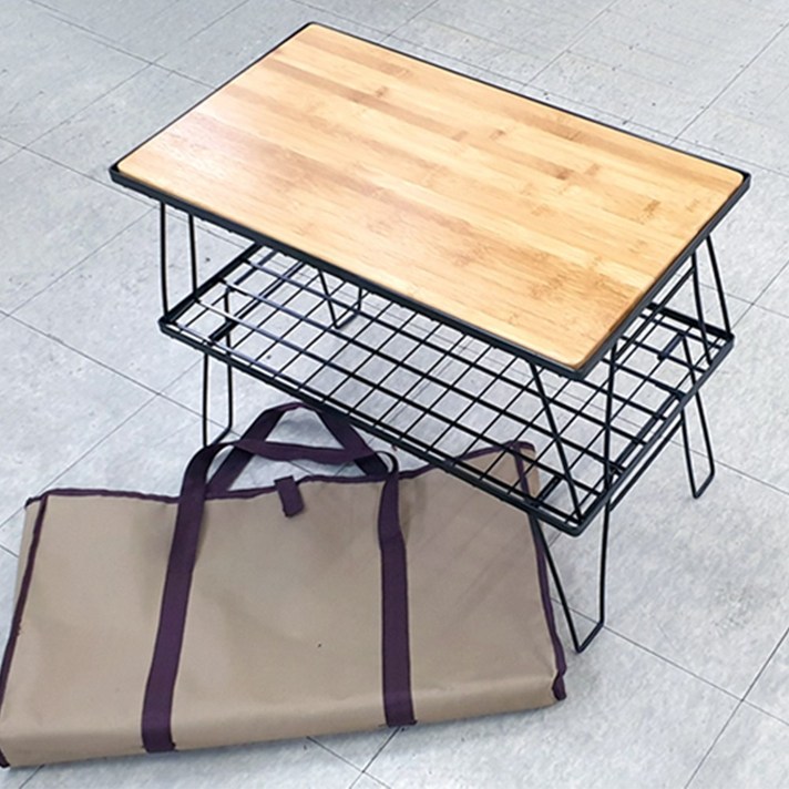 캠핑 메쉬 스탠드 세트 우드상판 BBQ 보조테이블 2단 멀티 쉘프 겸용 CS-1, 스탠드세트(스탠드2개+전용가방)