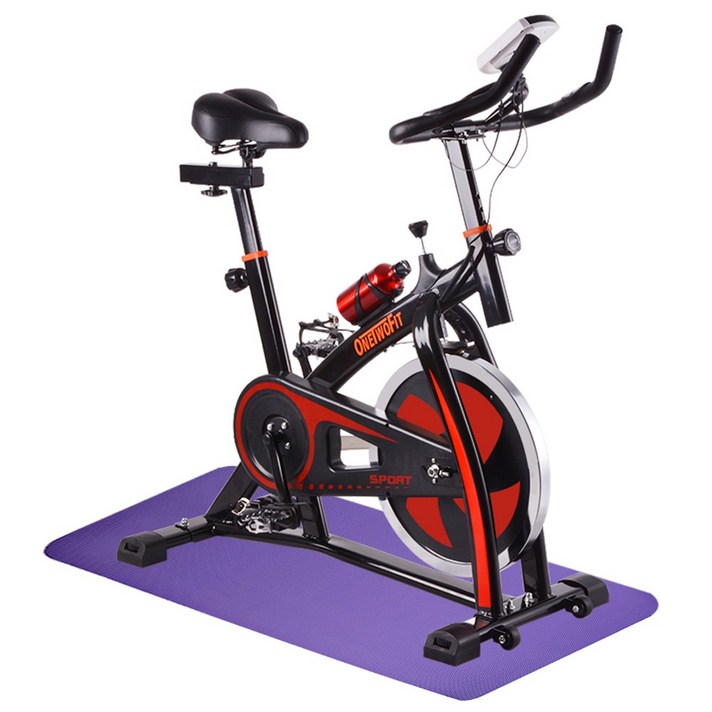 OneTwoFit 스핀바이크 클럽형 스피닝자전거 무소음 실내자전거+전용매트, 혼합색상, 10kg휠