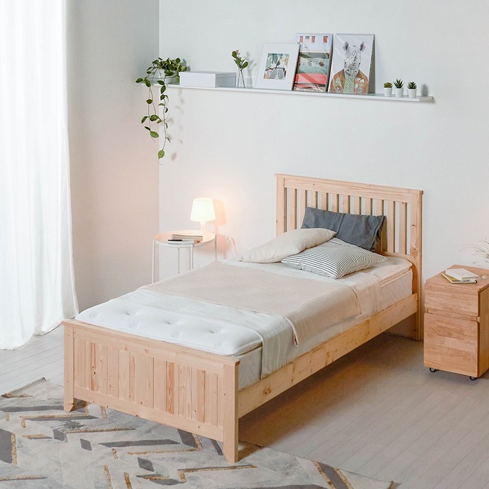캔디시홈 헤라 원목 슈퍼싱글 SS 침대프레임 화이트 내추럴 딥블루 (매트리스 별도)