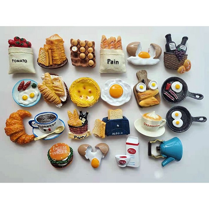 푸드 자석 10종+1세트 미니어쳐 3D마그네틱 마그네틱 피자 커피 주전자 햄버거 포도주 냉장고자석, B세트