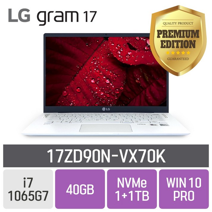 LG 2020그램 17ZD90N-VX70K, 40GB, SSD 1TB + SSD 1TB, 포함