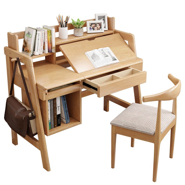 친환경 고무나무 각도조절 책상 1000 1200 원목책상, 월넛